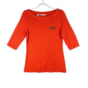 Cutter & Buck Women Small Top Orange OSU Oklahoma State Cowboys Striped Shirt